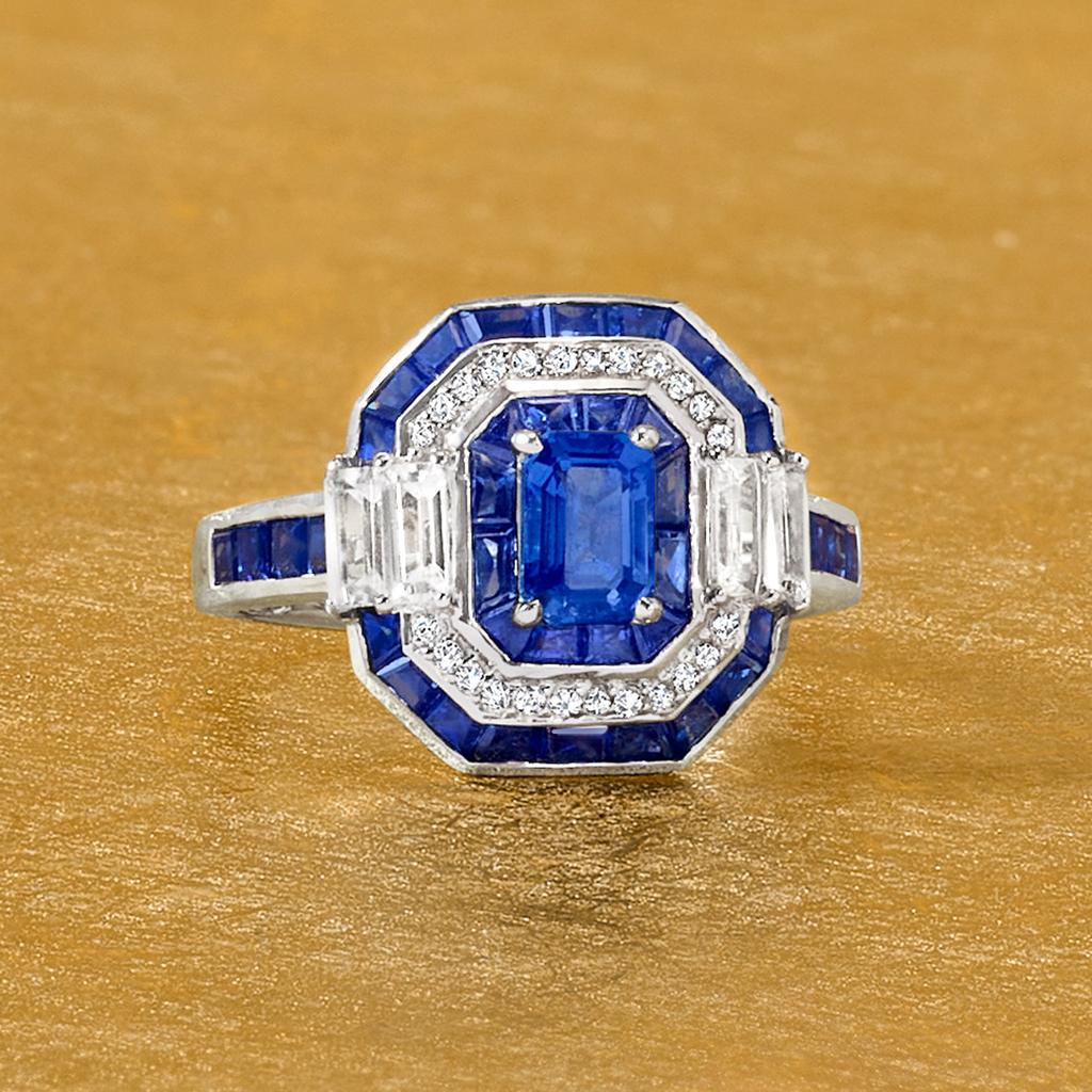 Ross-Simons Ross-Simons Sapphire Ring With Diamond Accents in 14kt White Gold