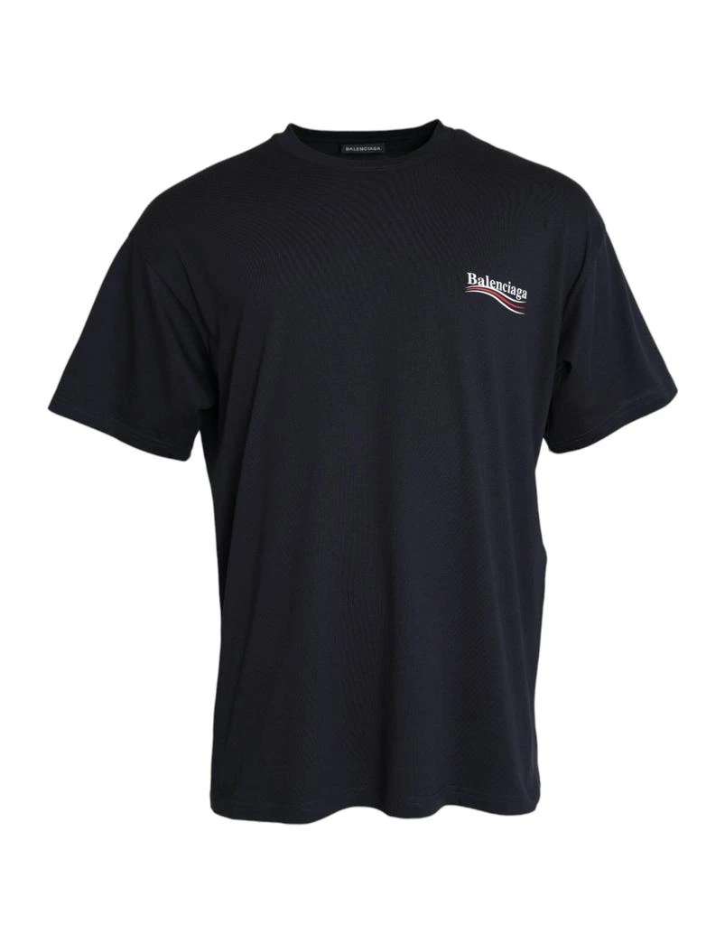 Balenciaga Dark Blue Cotton Logo Crew Neck Short Sleeves T-shirt 1