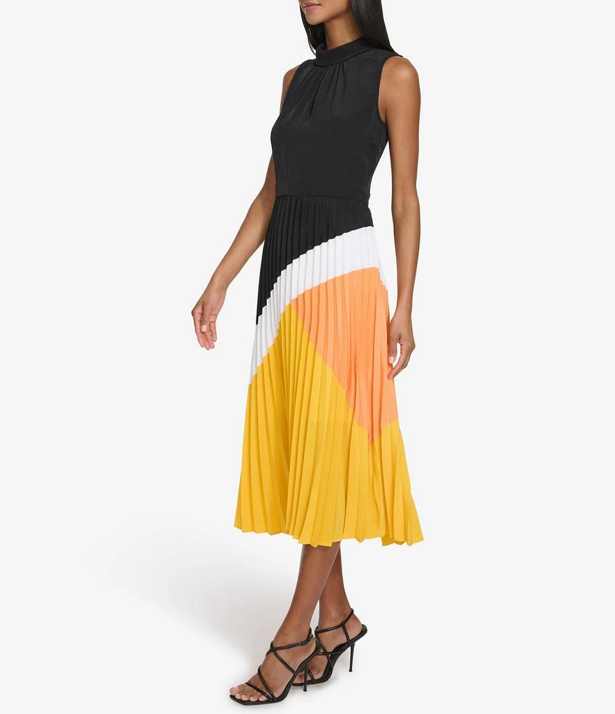 Karl Lagerfeld Paris SILKY CREPE PLEATED COLORBLOCK DRESS 4