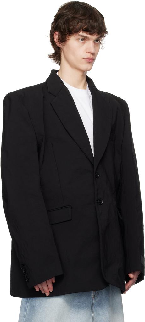 Vetements Black Metalized Wrinkled Single Breasted Blazer