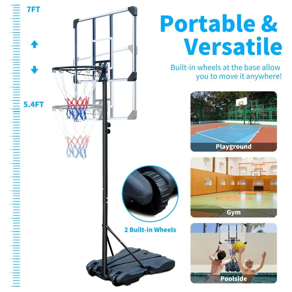 Streamdale Furniture Streamdale Adjustable Height Portable Basketball Hoop with Water-Fillable Base 5