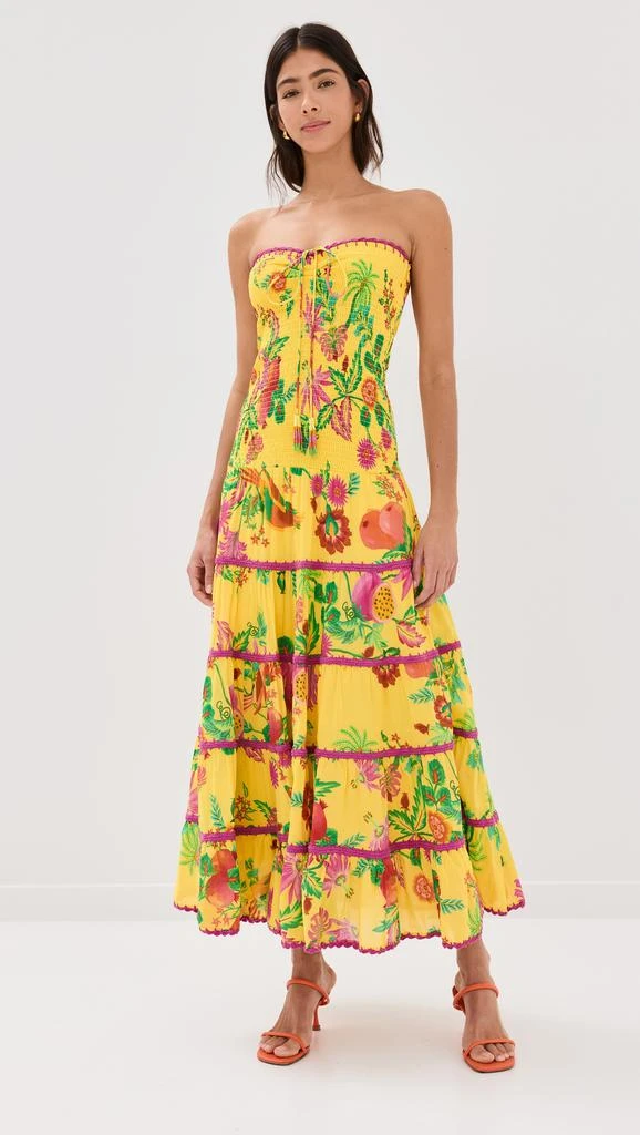 Farm Rio Delicate Fruit Garden Yellow Smocked Maxi Dress 6