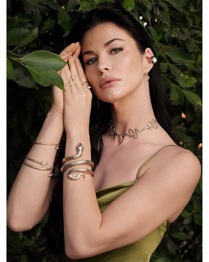 Ettika Jewelry Serpentina Marquise Cubic Zirconia Coiled Snake Cuff Bracelet in 18K Gold Plated