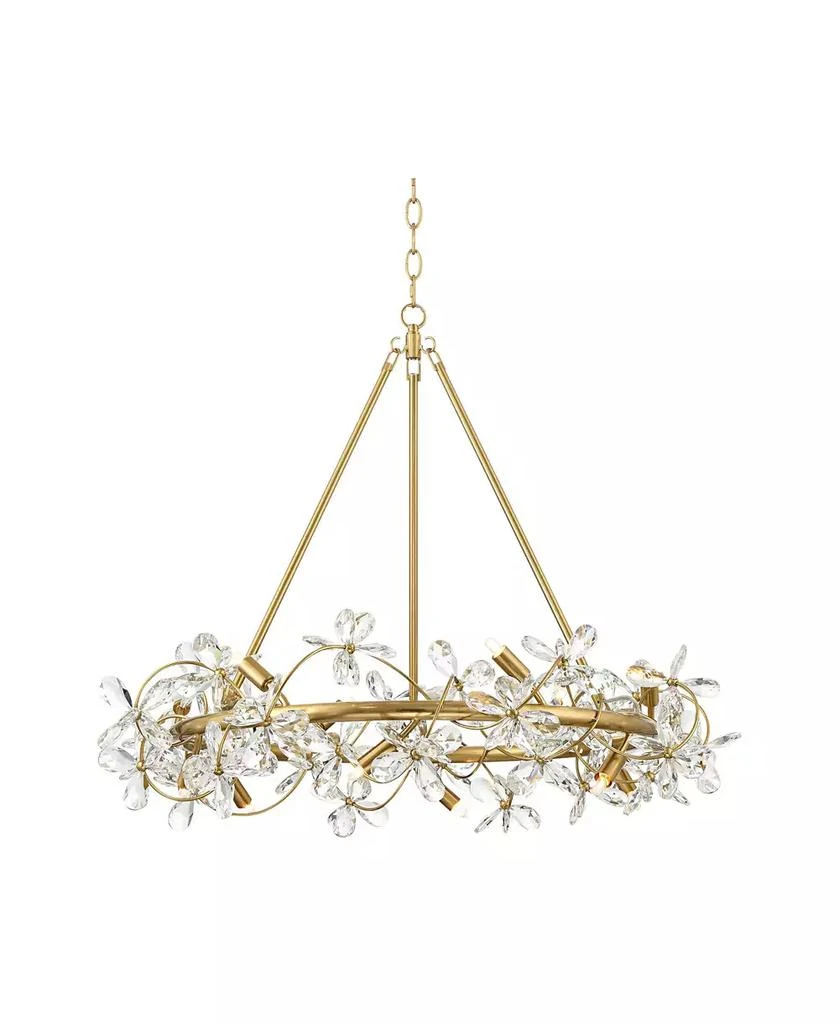 Possini Euro Design Carrine 31 1/2" Modern Pendant Chandelier Ceiling Light Fixture Dining Room Over Table Flower Soft Gold Finish Crystal