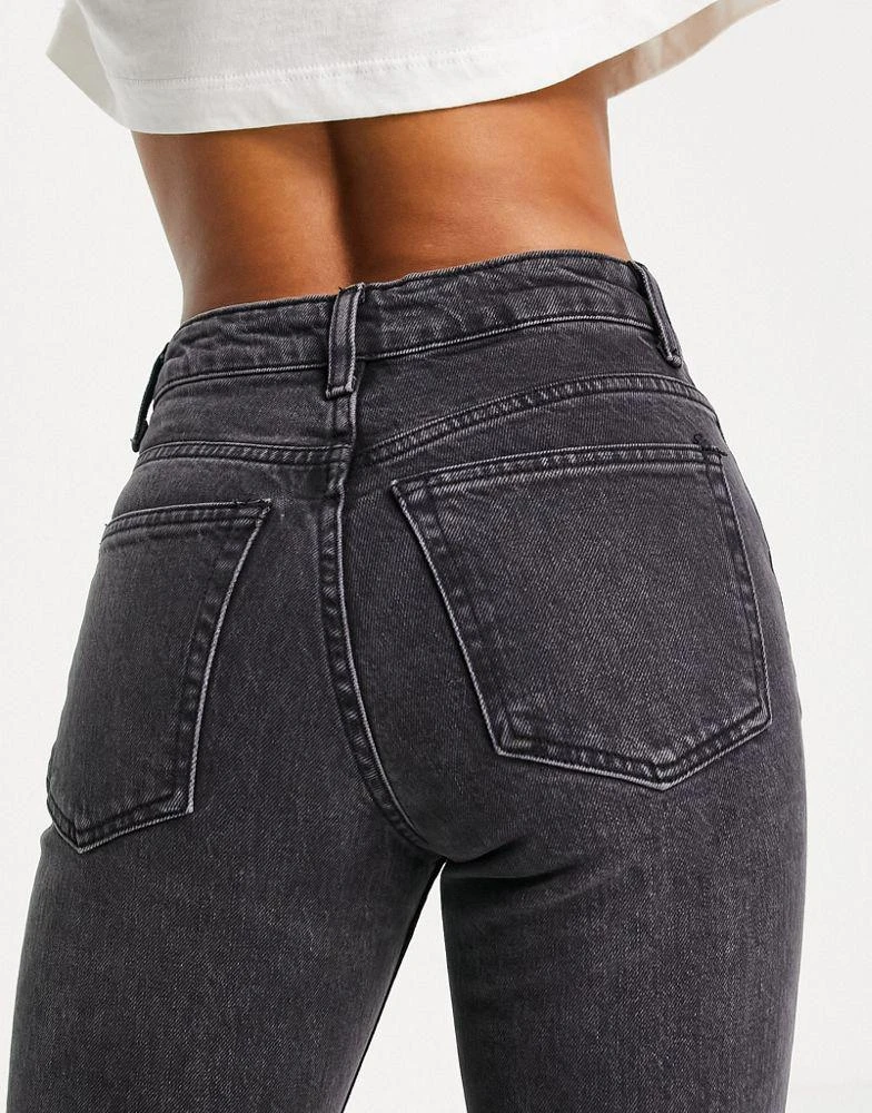 Topshop Topshop Petite mid rise straight jean with raw hems in black 3
