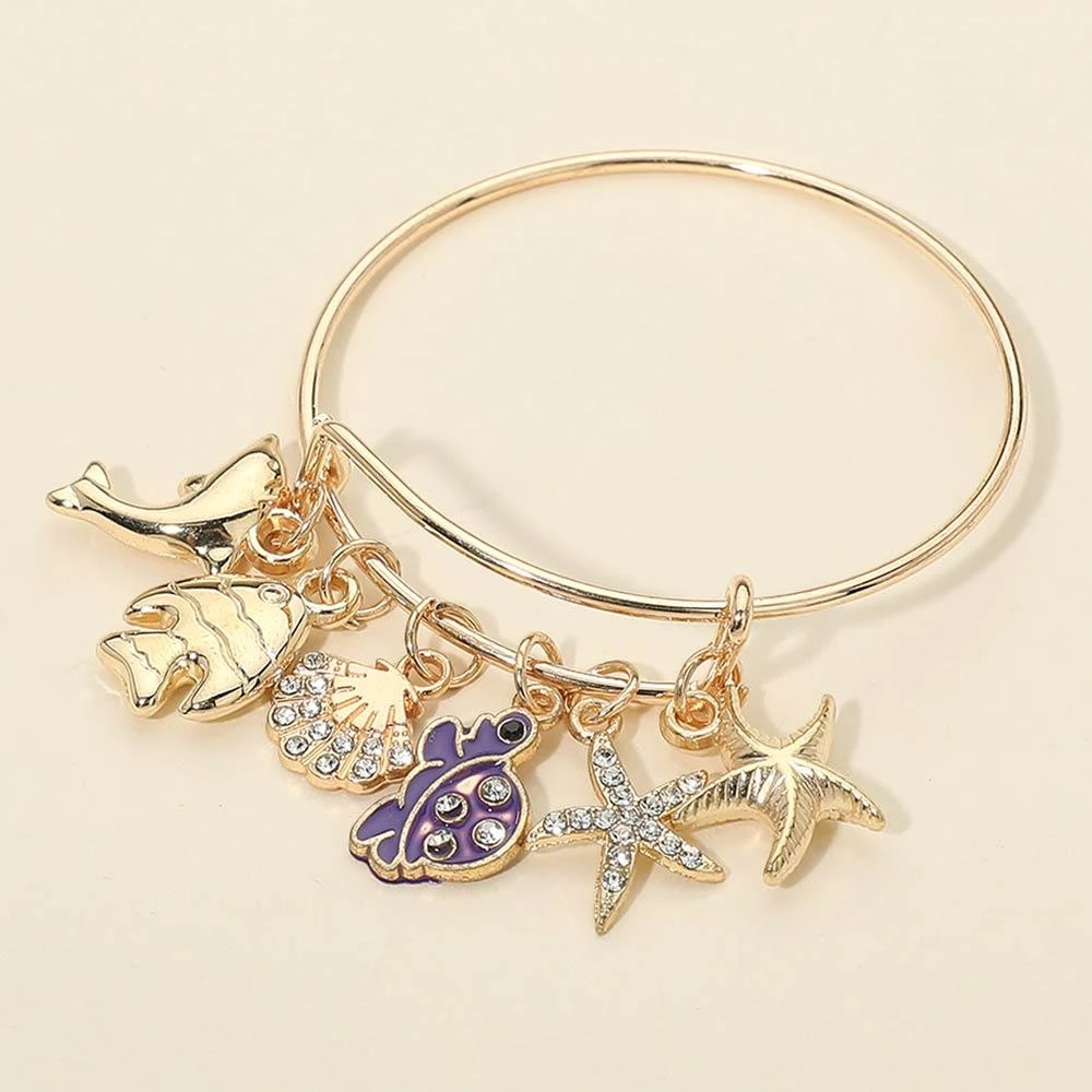 FASHNZFAB 12PCS - Starfish Shell Dolphin Charm Bangle Bracelets 4
