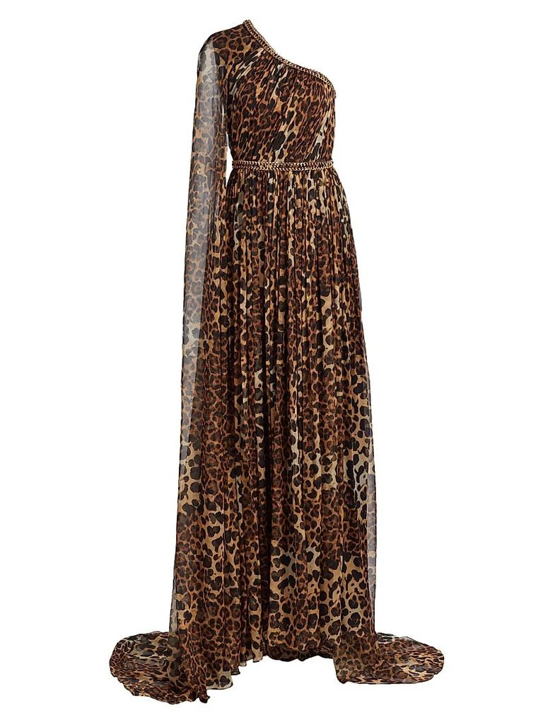 Pamella Roland Leopard-Print Chiffon One-Shoulder Gown 1