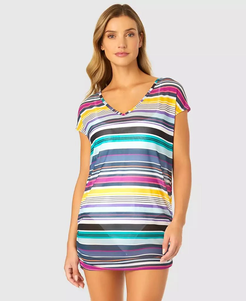 Anne Cole Women's Barcode Stripe Mesh T-Shirt Swim Cover-Up 3