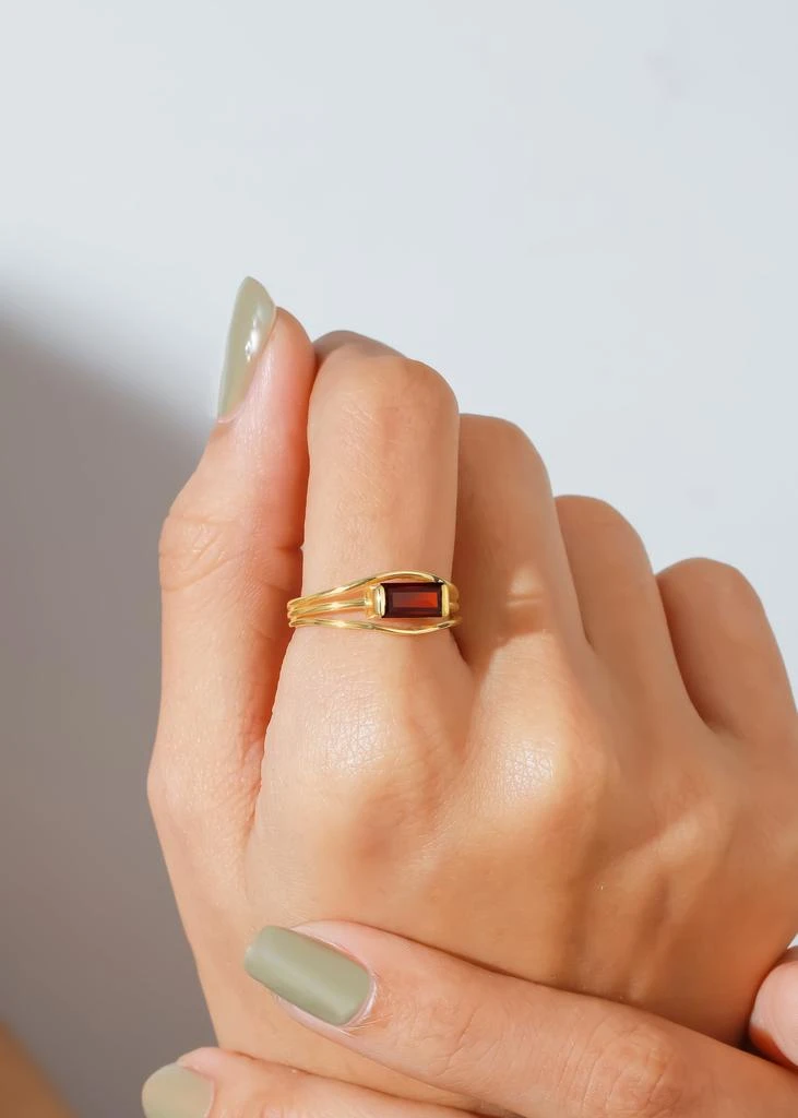 Tiramisu Split-Shank 14K Gold Plated Over 925 Sterling Silver Garnet Ring 2