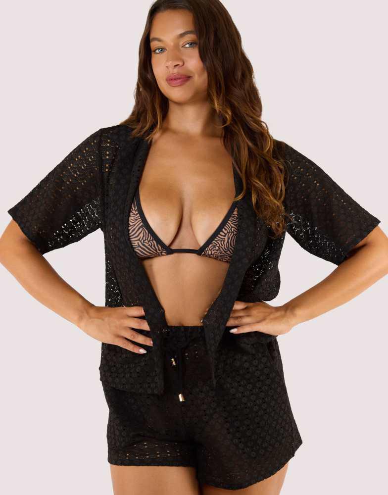 Wolf & Whistle Wolf & Whistle Onyx crochet beach shirt in black