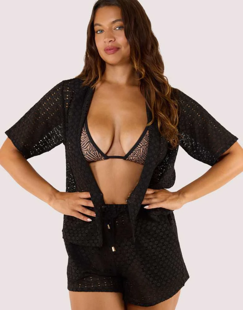 Wolf & Whistle Wolf & Whistle Onyx crochet beach shirt in black 1
