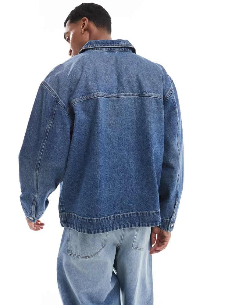 ASOS ASOS DESIGN harrington jacket in mid wash blue 4