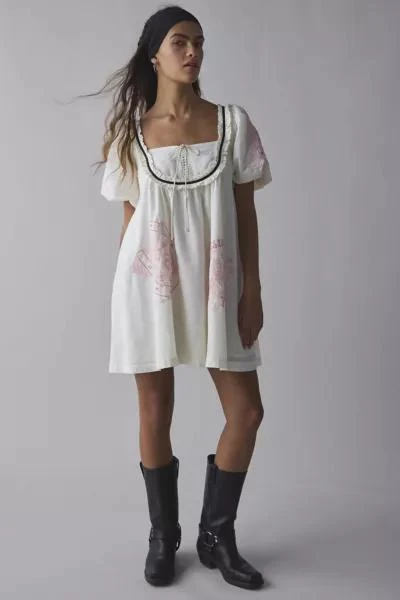 Kimchi Blue Kimchi Blue Bailey Embroidered Puff Sleeve Babydoll Mini Dress 1