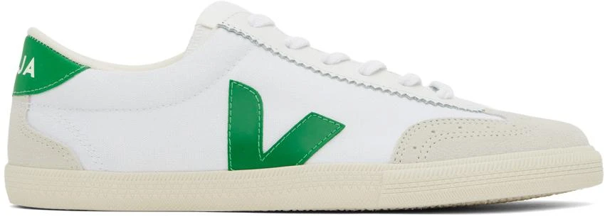 Veja White & Green Volley Canvas Sneakers 1