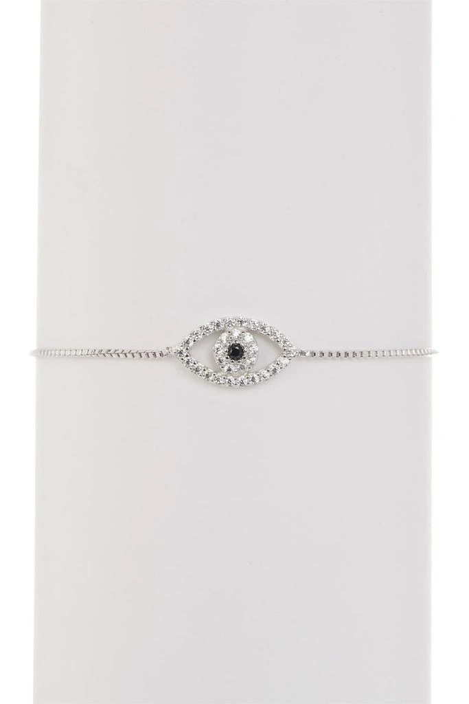 ADORNIA White Rhodium Plated Pavé Swarovski Crystal Evil Eye Lariat Bracelet 1