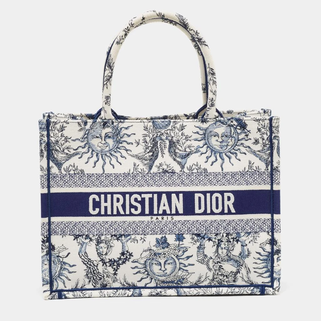 Dior Dior White/Blue Embroidered Toile De Jouy Soleil Canvas Medium Book Tote  1