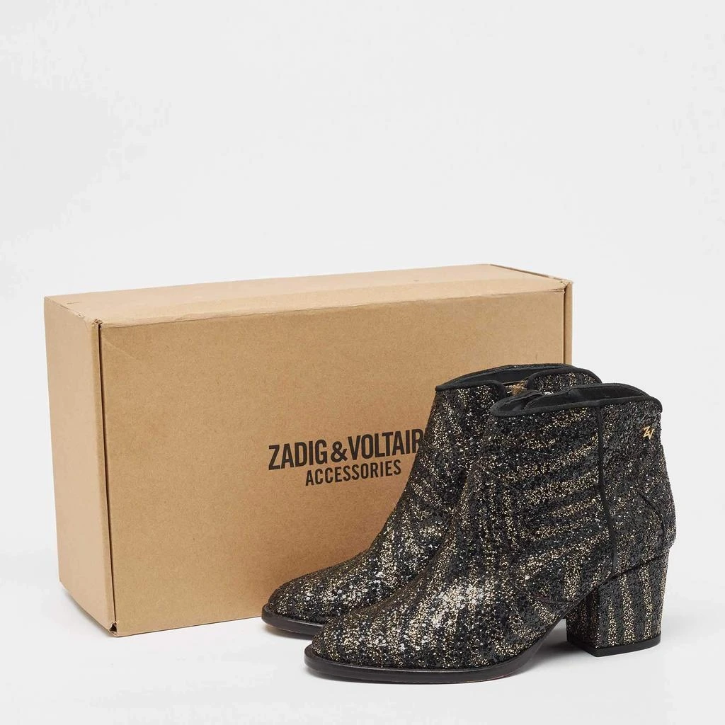 ZADIG & VOLTAIRE Zadig & Voltaire Black/Gold Glitter Molly Ankle Boots Size 36 9