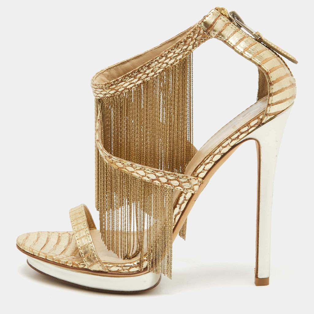 Brian Atwood Brian Atwood Gold Leather Ankle Strap Sandals Size 37.5
