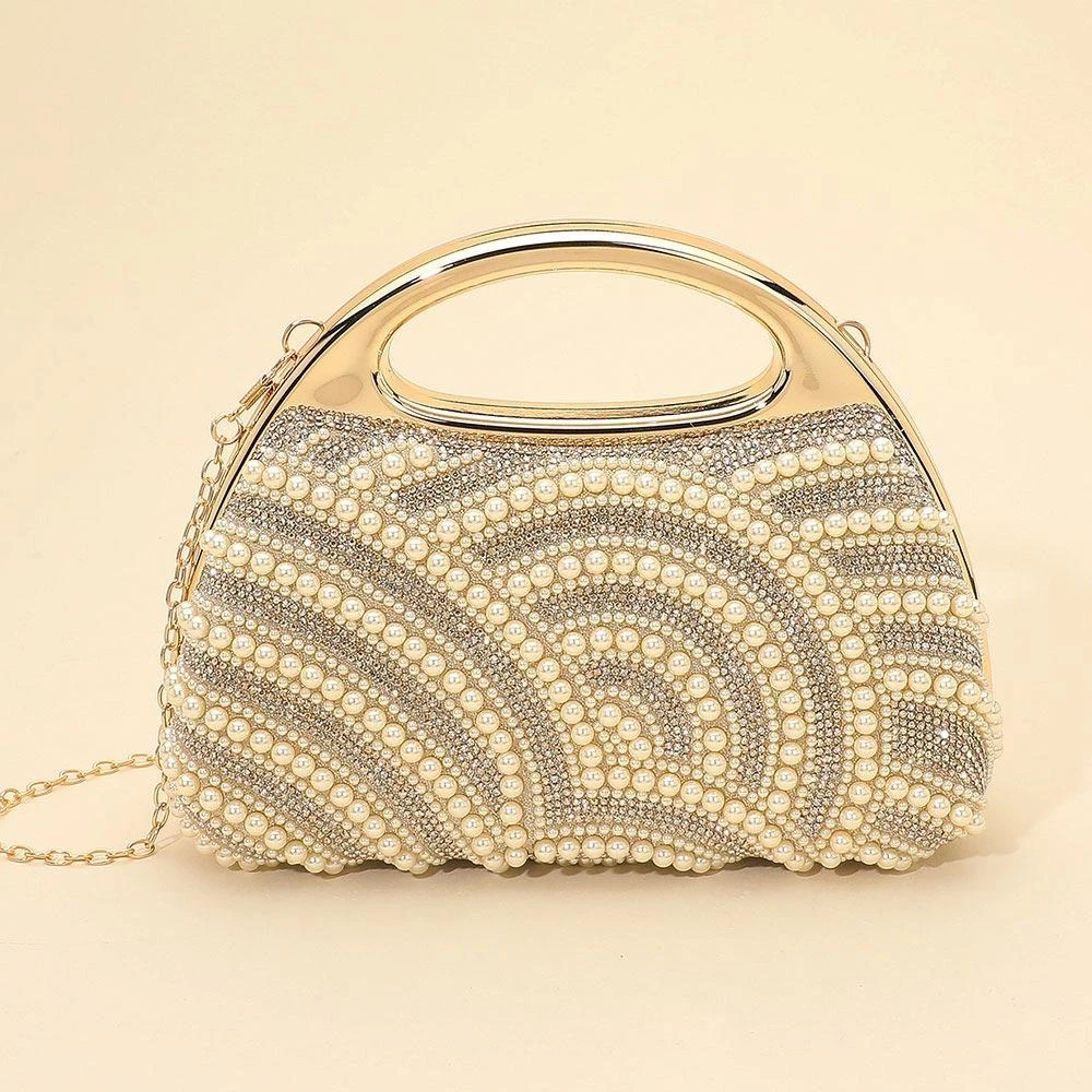 FASHNZFAB Pearl Rhinestone Embellished Evening Clutch Crossbody Bag