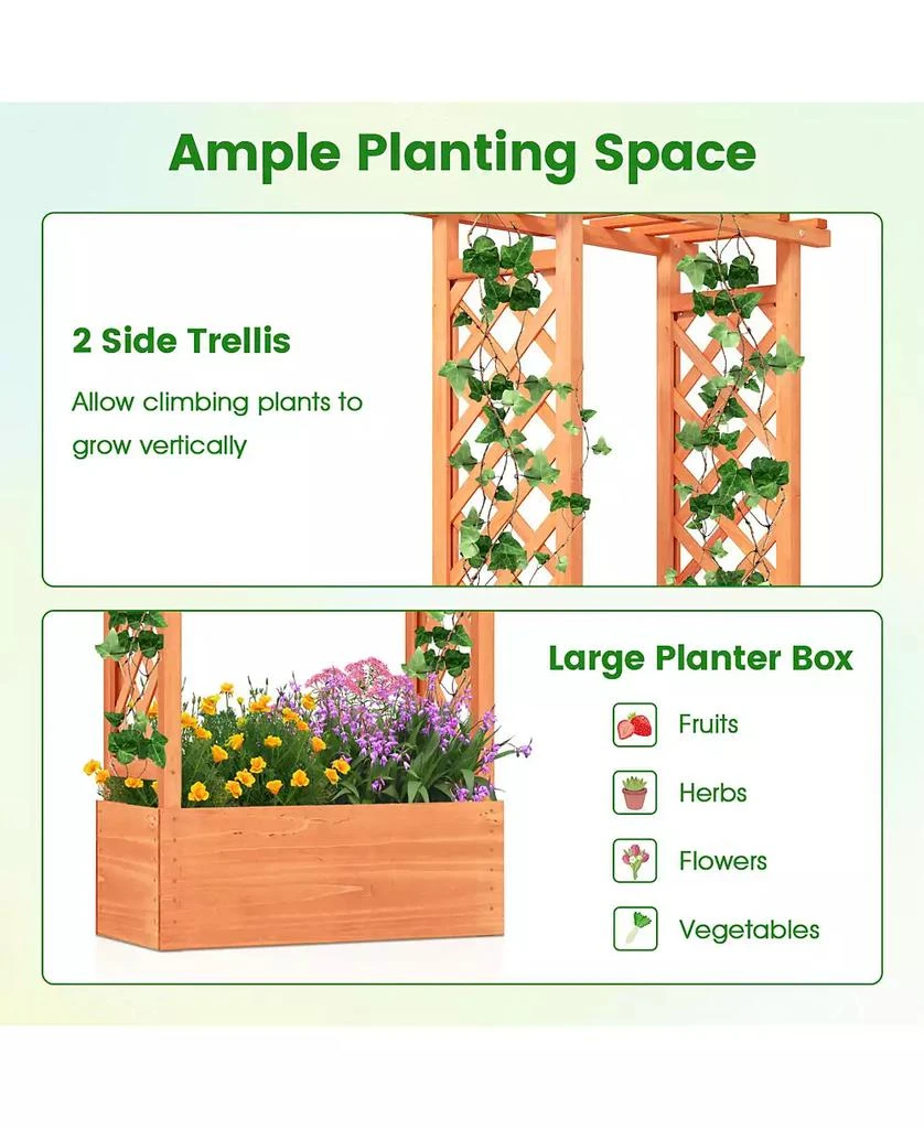 GOUUN Raised Garden Bed with Side Trellis and Hanging Roof and Drainage Hole 4