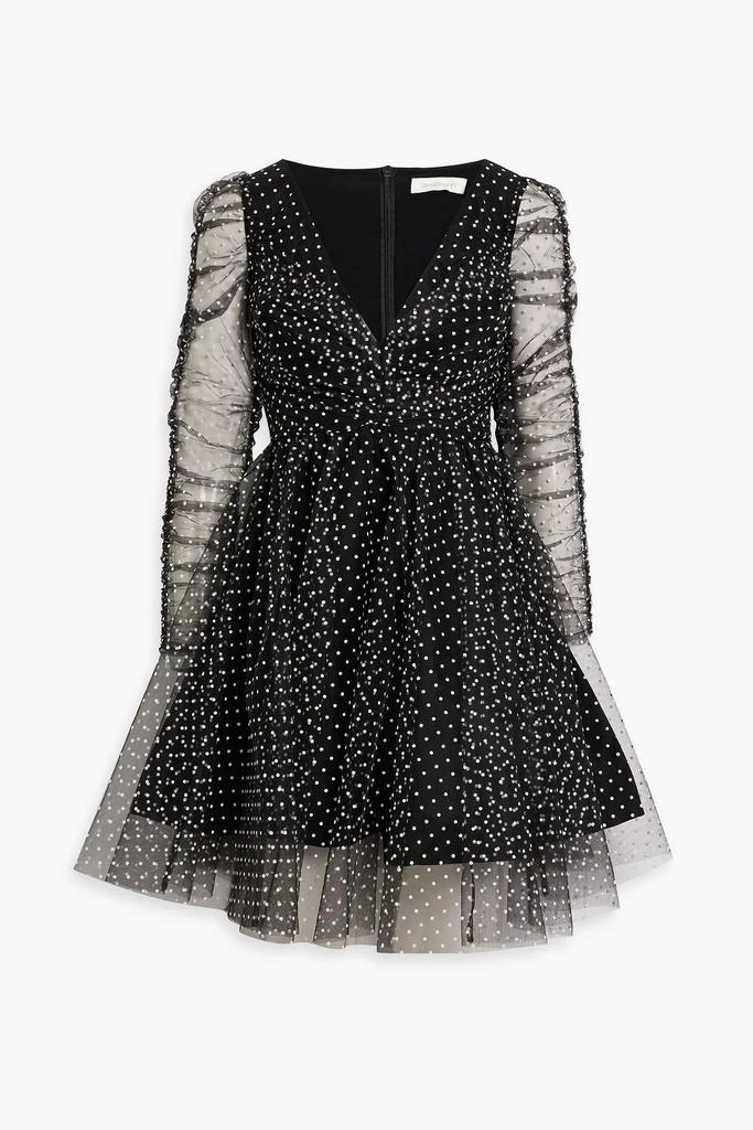 Zimmermann Ruched flocked polka-dot tulle mini dress