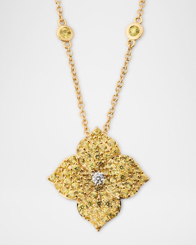 Piranesi 18K Gold Yellow Sapphire and Diamond Flower Pendant Necklace, 18"L