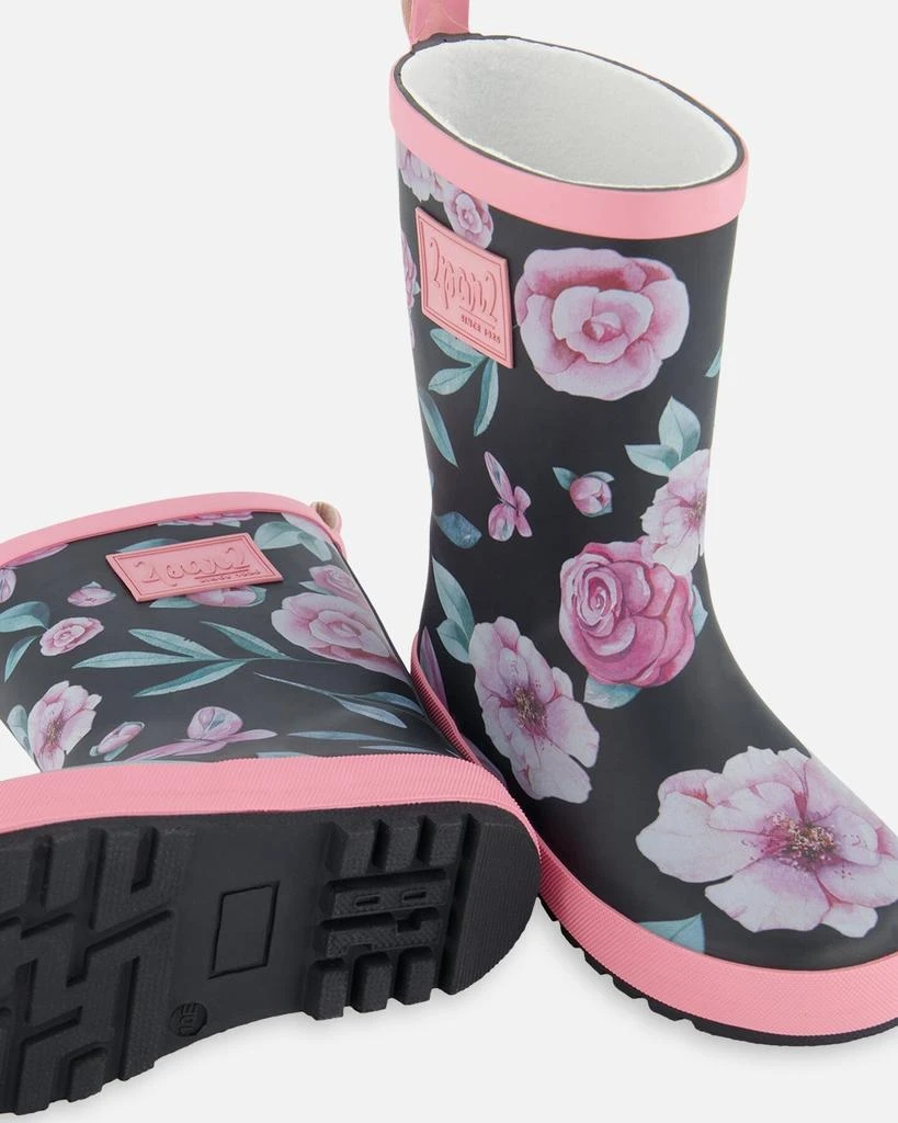 Deux par Deux Printed Rain Boots Pink, Black, And Flowers 2