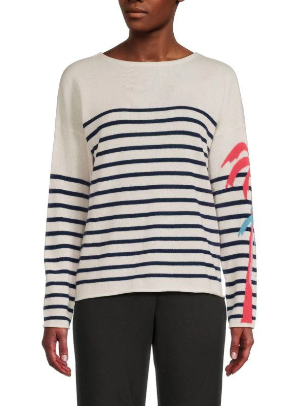 360 Sweater Alexandria Palm Striped Cashmere Sweater 1