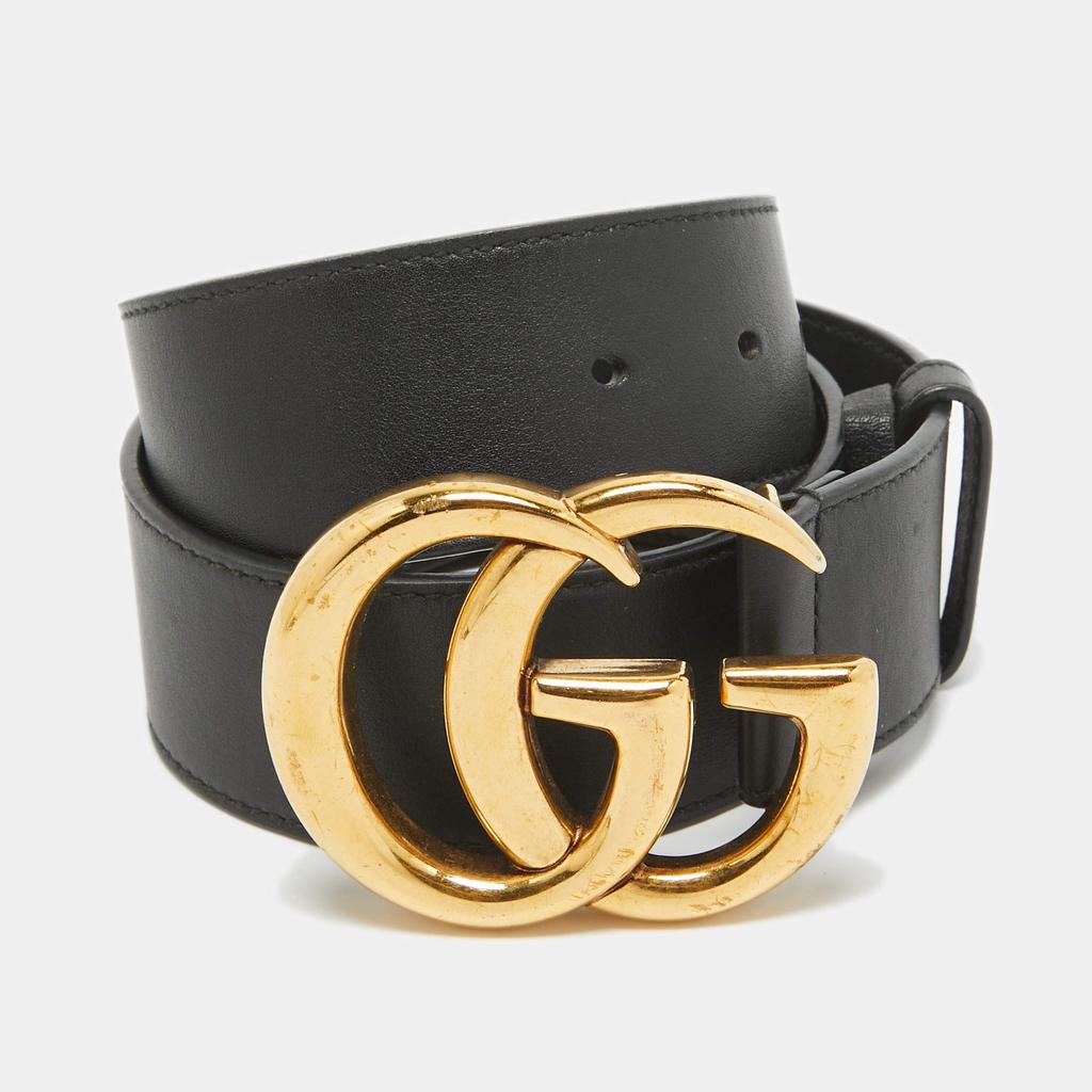 Gucci Black Leather GG Marmont Buckle Belt 70CM – On Sale