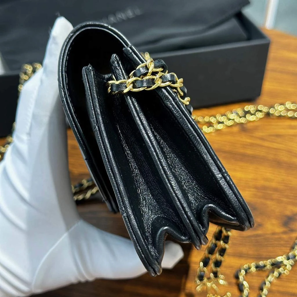 Chanel Chanel Black Gold Lambskin Leather Double Chain Large Phone Bag 4