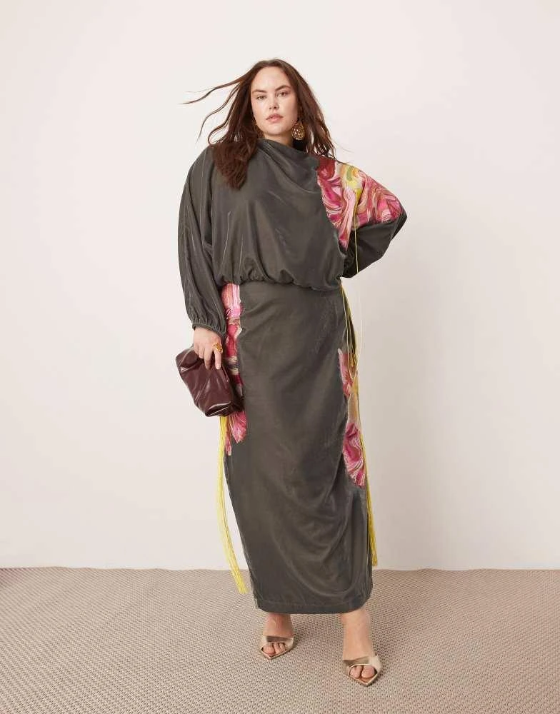 sachin and babi light blue dress ASOS EDITION cutwork embroidered palm dress with maxi overlay main image 1