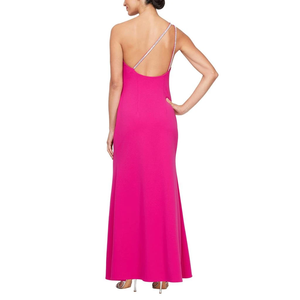 Alex Evenings Long Crepe One Shoulder Dress with Embellished Strap Detail 2