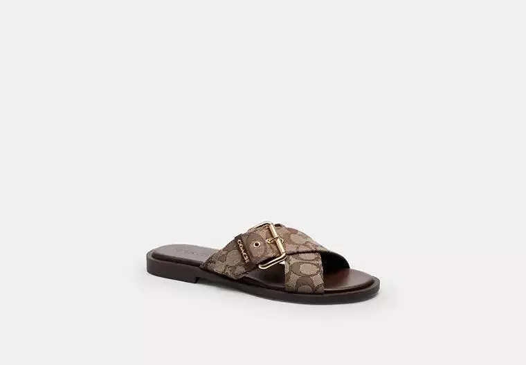 Coach Crisscross Buckle Sandal In Signature Jacquard
