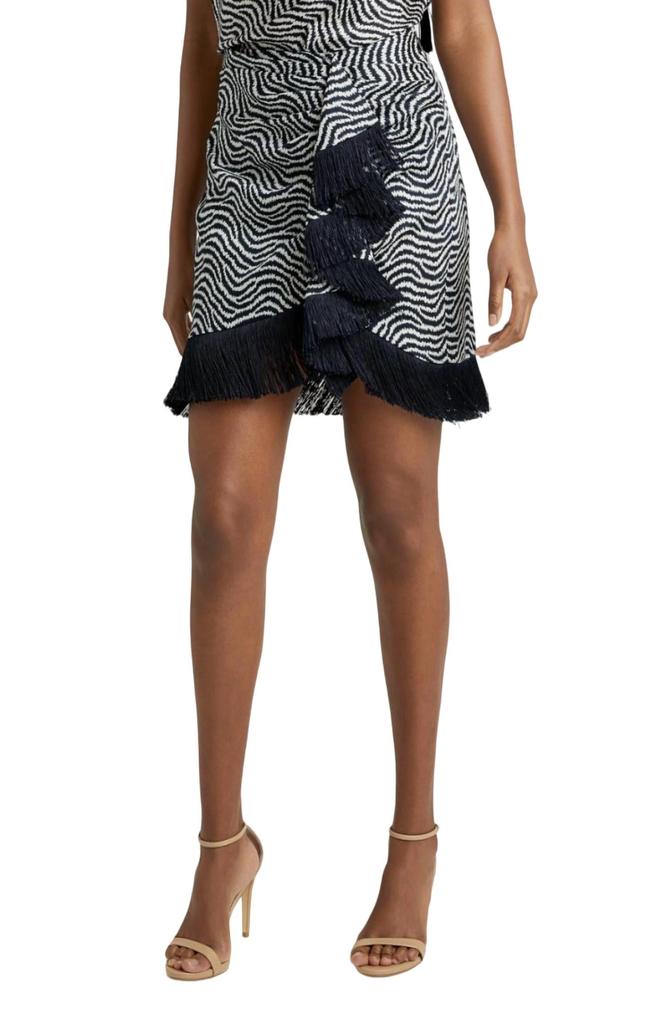 Cinq a Sept Lesly Zebra Skirt In Ivory/ Navy