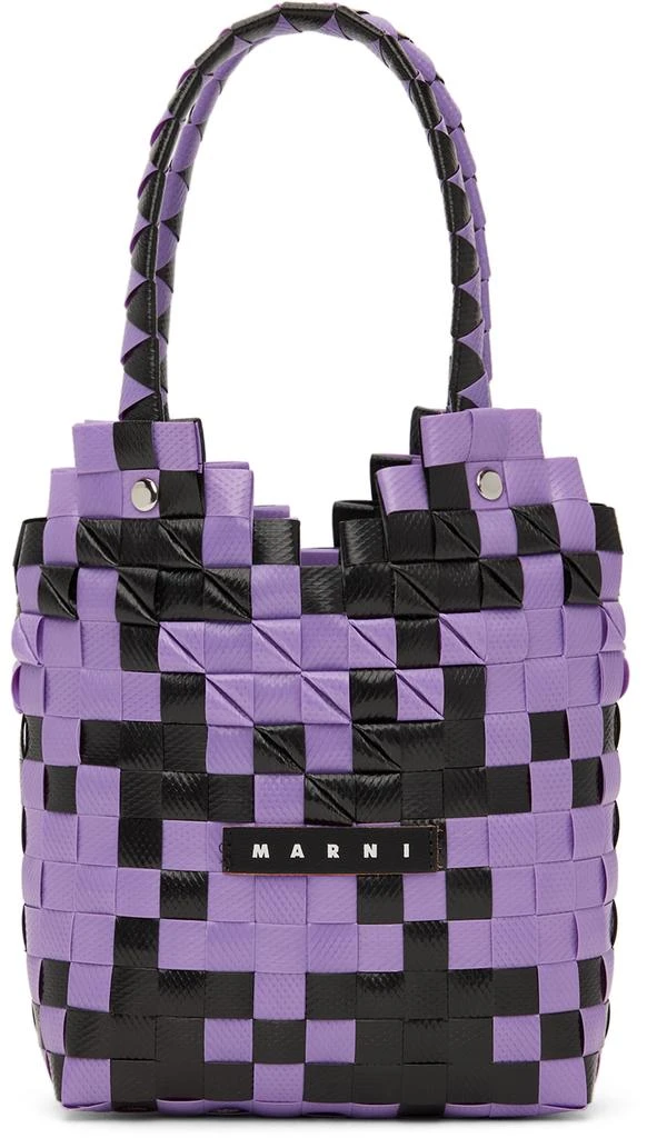 Marni Kids Purple & Black Diamond Basket Tote 1
