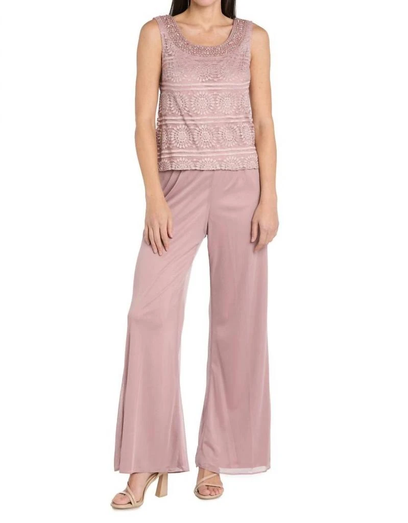 R&M Richards Glitter Embroidered Pant Suit With Pearl Neckline In Mauve 4