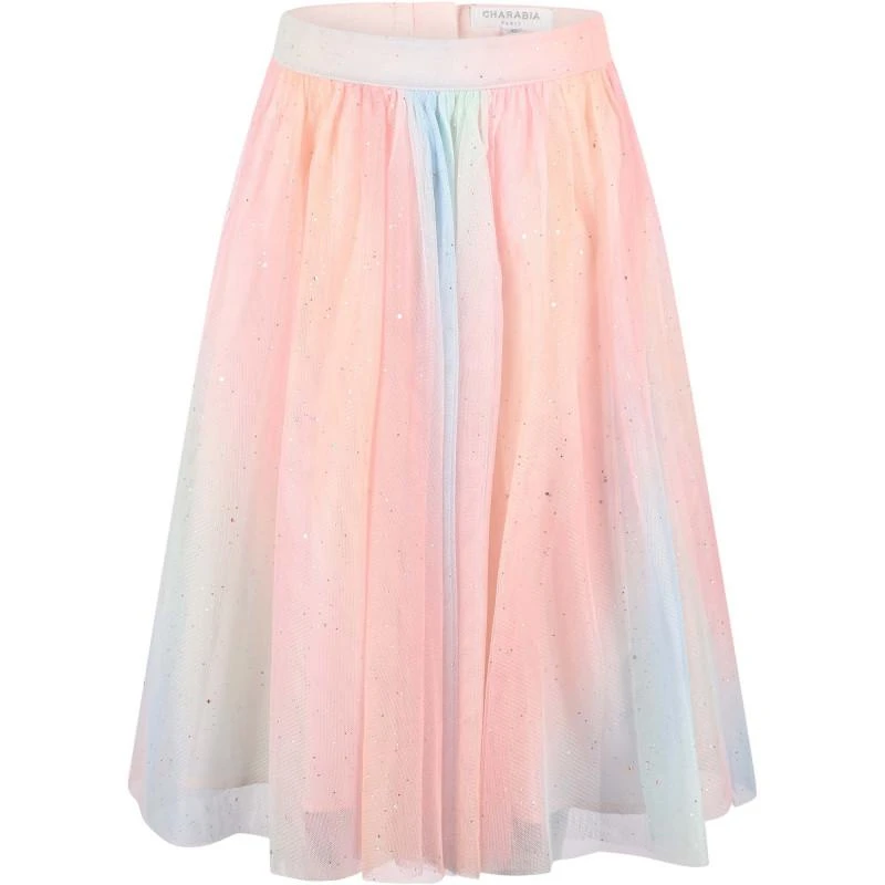 Charabia Glitter detailing tulle midi skirt in pink and blue 1