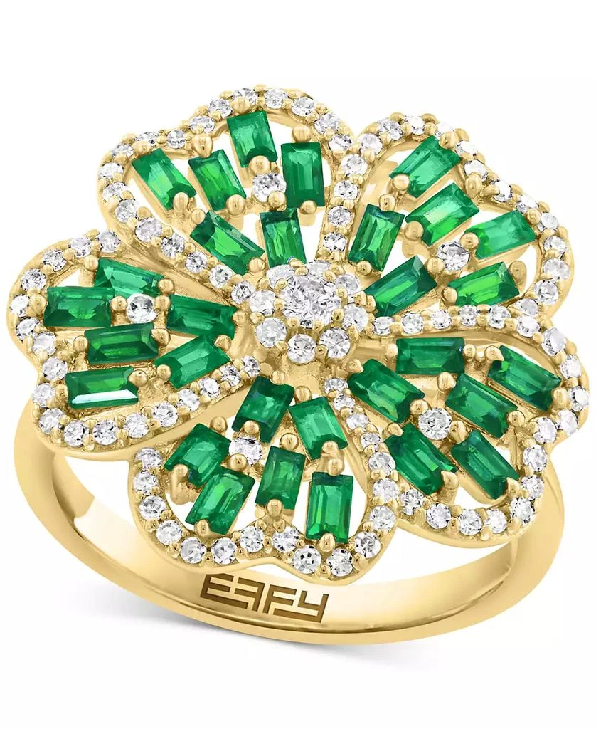 Effy EFFY® Emerald (1-1/5 ct. t.w.) 
Diamond (3/8 ct. t.w.) Clover Statement Ring in 14k Gold
