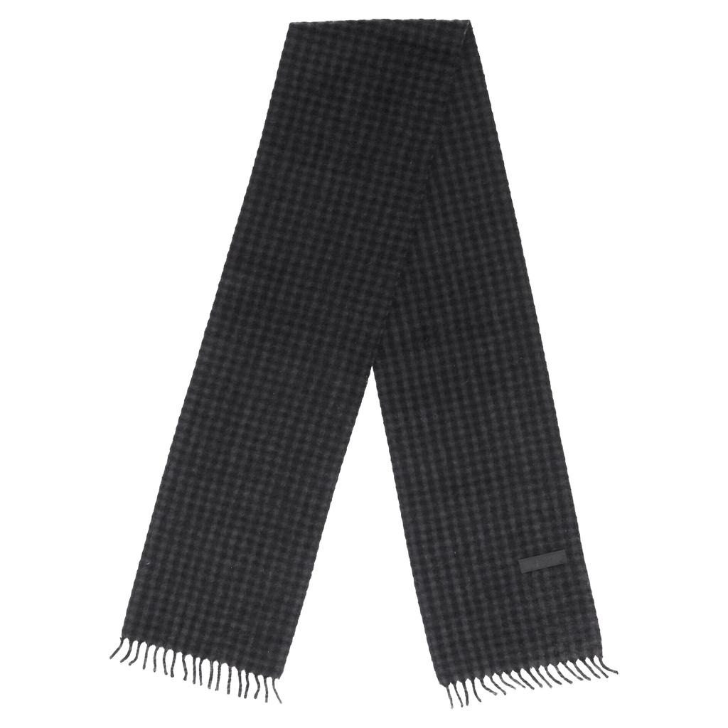 Prada Logo with Pattern Fringed Scarf in Black and Grey Cashmere