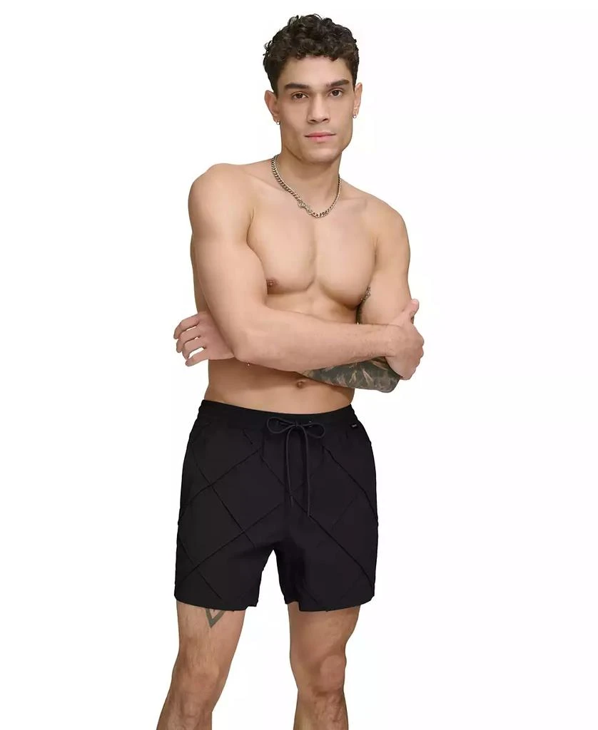 DKNY Men's Diamond Pintuck Performance 5" Volley Shorts 5