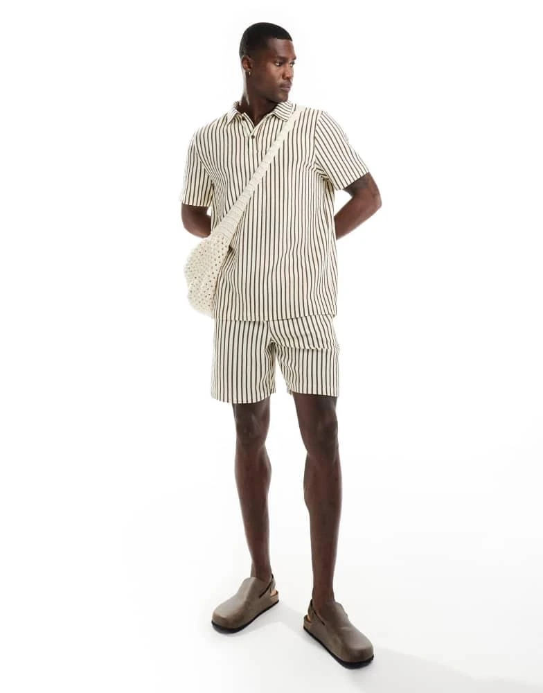 South Beach South Beach towelling stripe beach short co-ord in beige 1