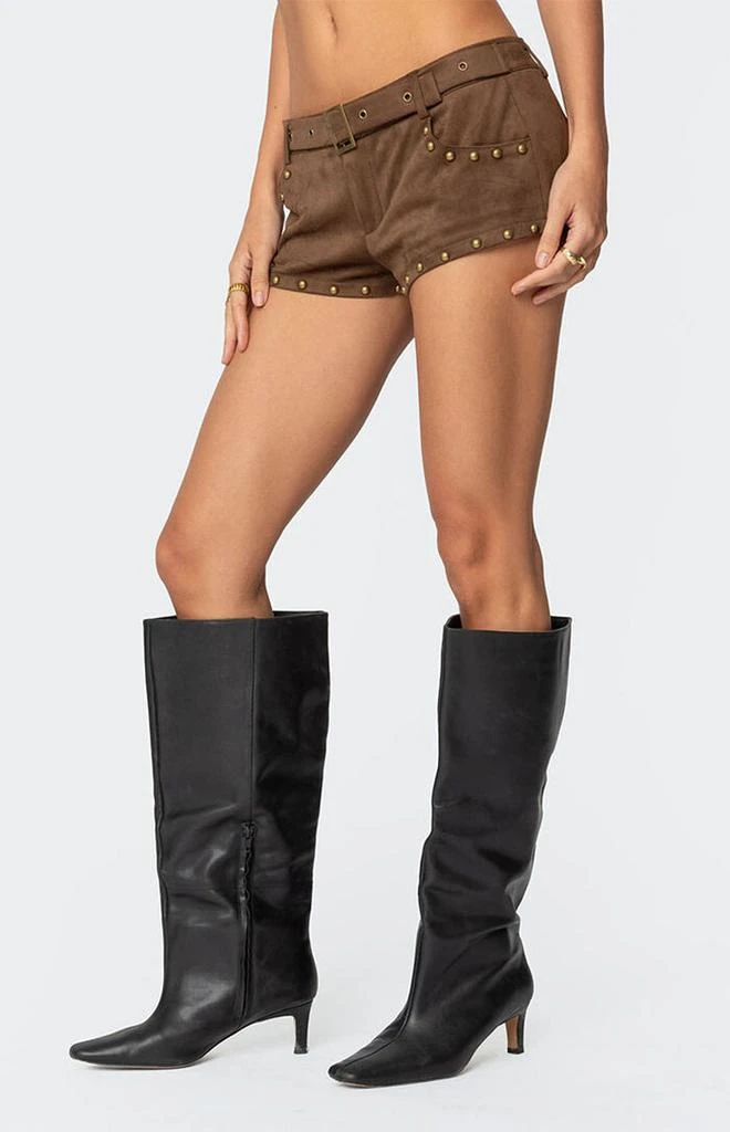 Edikted Studded Faux Suede Micro Shorts 3
