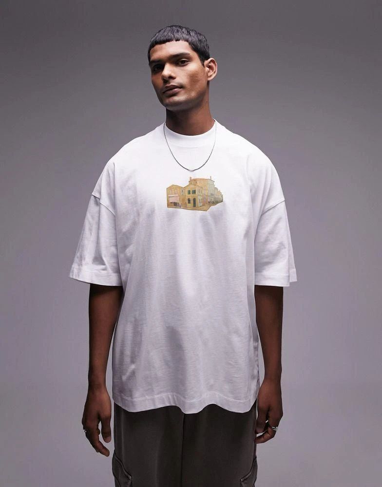Topman Topman extreme oversized fit t-shirt with The Yellow House print in white in collaboration with Van Gogh Museum 2