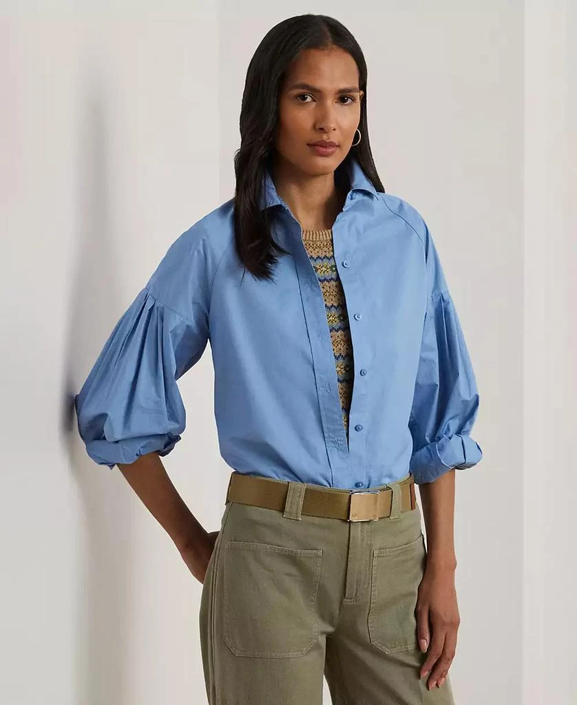 Ralph Lauren Women's Cotton Poplin Blouson-Sleeve Shirt, Regular & Petite 3