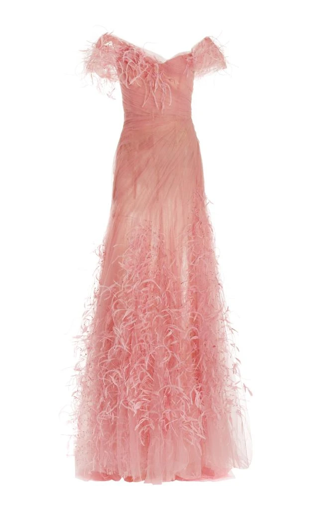 pink floral embroidered dress Ball Gown Off-the-Shoulder Sleeveless Flower Girl Dress With Lace Embr main image 0