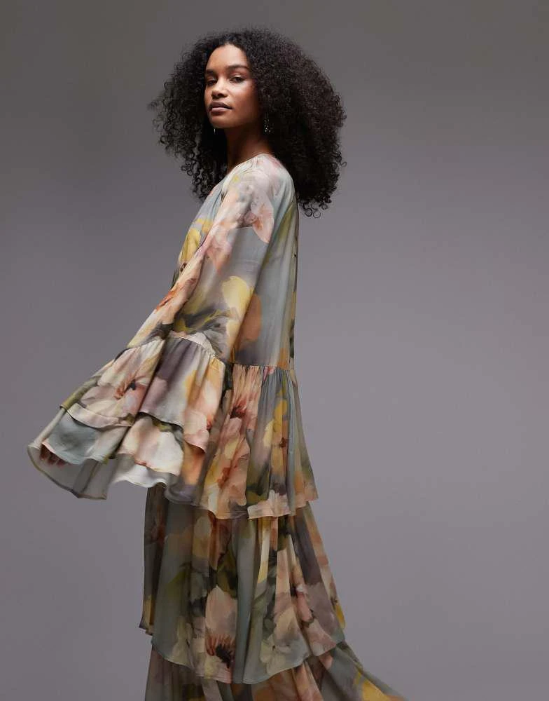 & Other Stories & Other Stories tiered maxi dress with ruffle sleeve detail in watercolour floral print 3