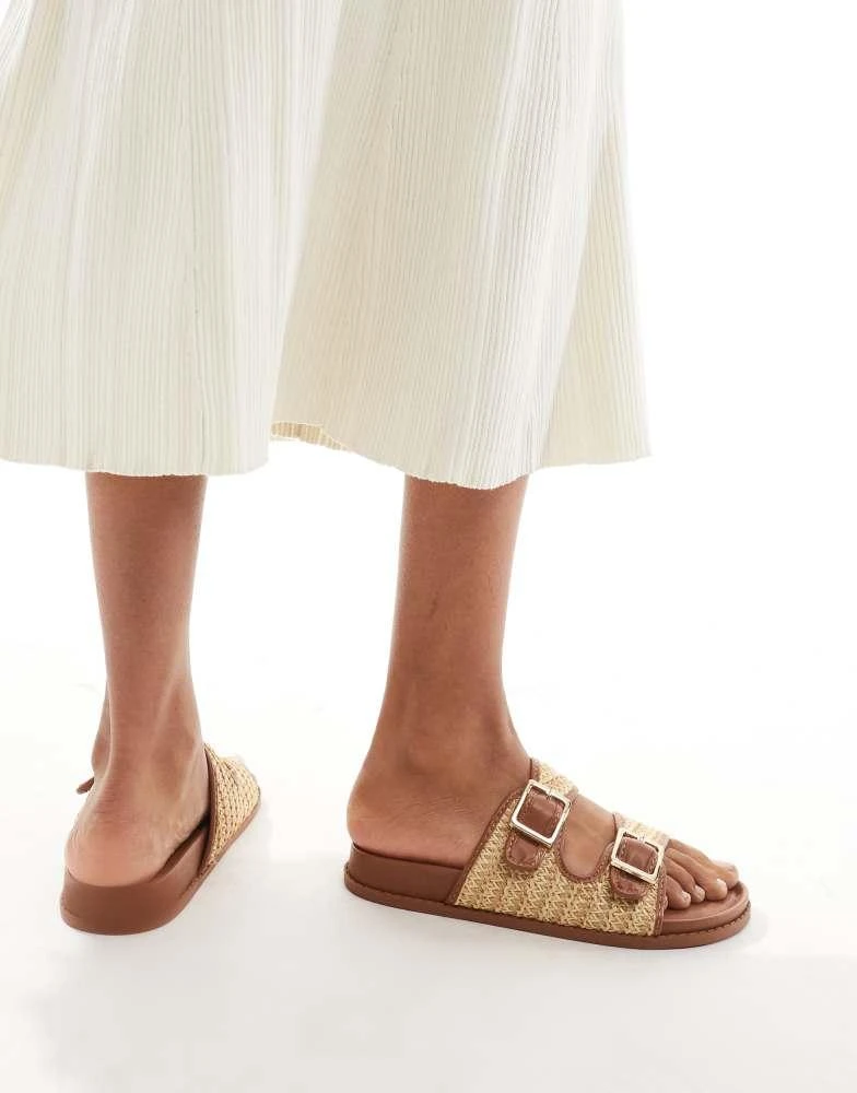 New Look New Look double strap sandal with raffia in tan 3