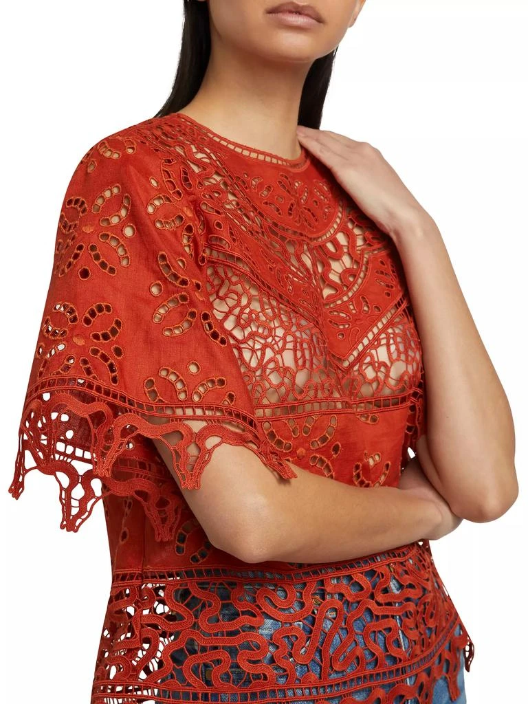 Ulla Johnson Aria Patchwork Linen & Eyelet Lace Blouse 6