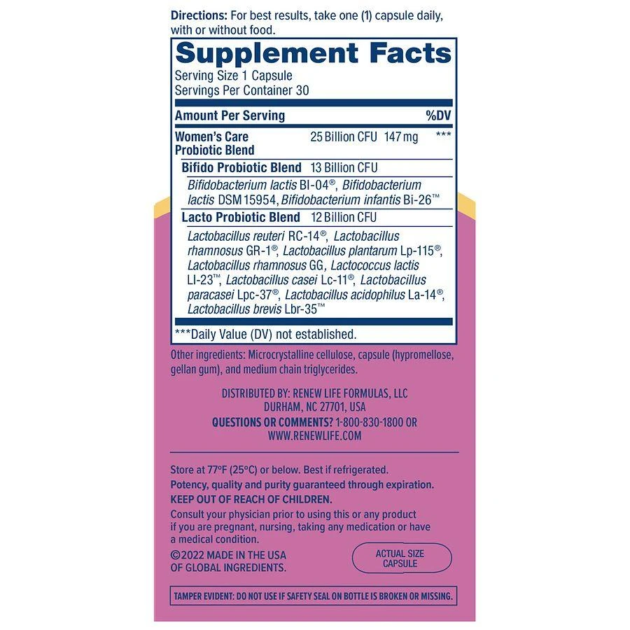 ReNew Life Women's Wellness, Women's Care Probiotic, 25 Billion CFU Per Capsule 11