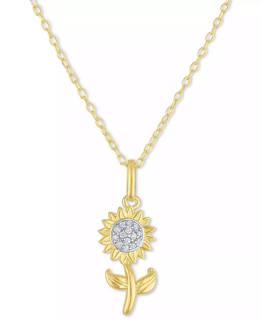 Macy's Diamond Accent Sunflower Pendant Necklace in 14k Gold-Plated Sterling Silver, 16" + 2" extender